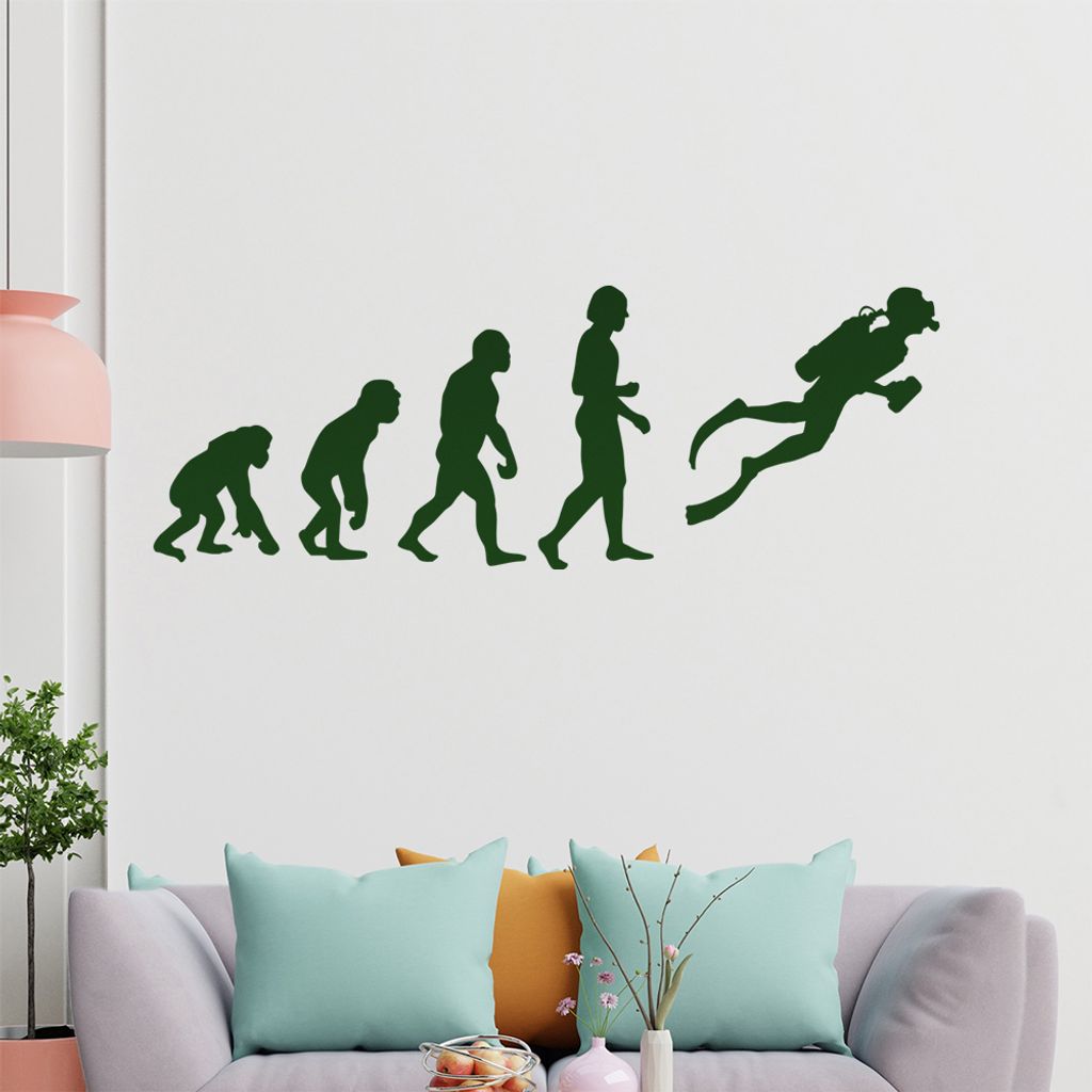 KIWISTAR Evolution Taucher unter Wasser Darwin Wandtattoo in 6 Größen - Wandaufkleber Wall Sticker - Dekoration, Küche, Wohnzimmer, Schlafzimmer...