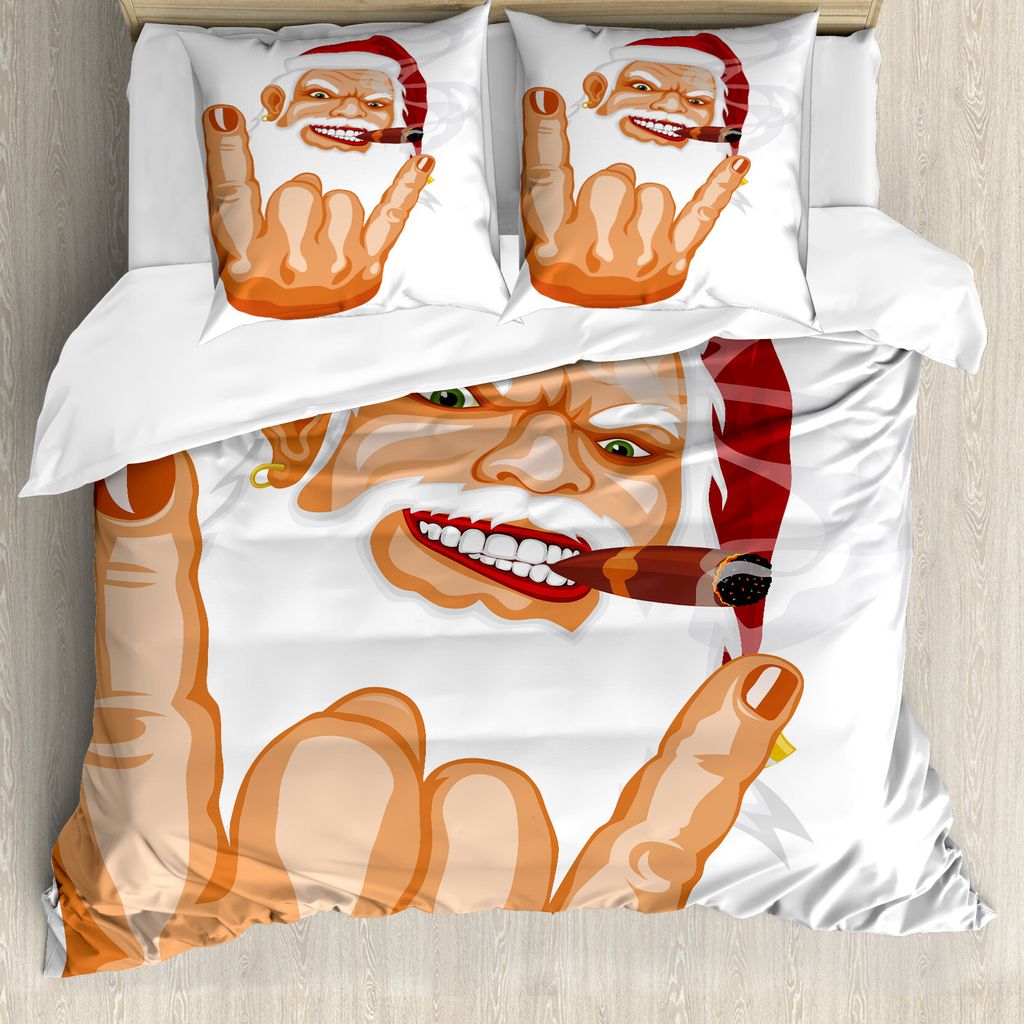 ABAKUHAUS Weihnachten Bettbezug, Rocker Weihnachtsmann, Milbensicher Allergiker geeignet mit Kissenbezügen, 200 cm x 200 cm - 80 x 80 cm, Mehrfarbig
