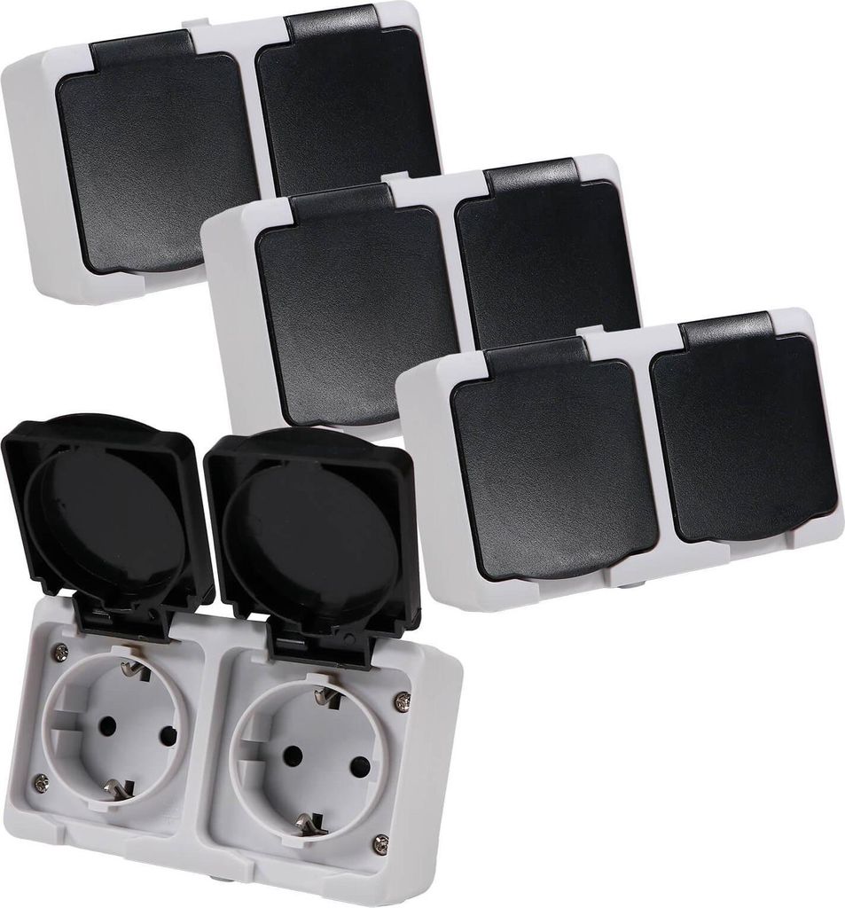 4er Set REV AquaMini 2-fach Steckdose Aufputz IP54 Feuchtraum kompakt platzsparend mini