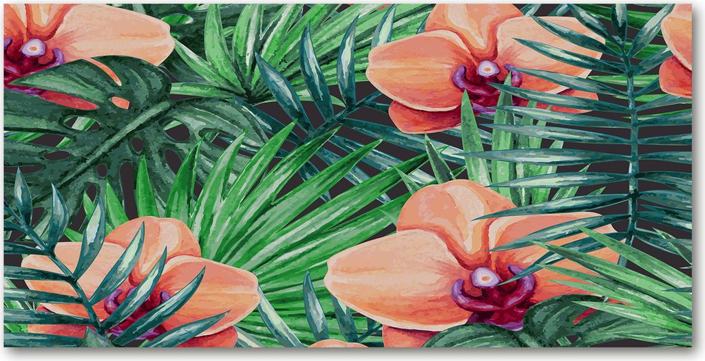 Tulup Glas-Bild - 100x50 -Wandkunst - Wandbild hinter gehärtetem Sicherheitsglas - Blumen & Pflanzen - Orchidee - Orange