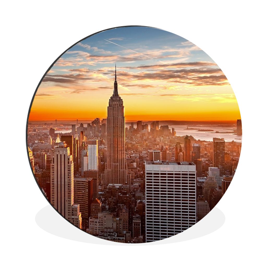 MuchoWow Aluminium Wandkreis Skyline - New York - Sonne Ø 60 cm Wanddeko Modern Wohnzimmer - Wand Kreis - Wandbild - Schlafzimmer - Aluminium Bi...