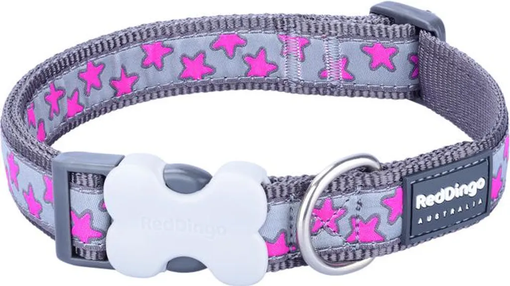 Red Dingo Style Hot Pink on Cool Grey 15mm Collare Cane Resistente