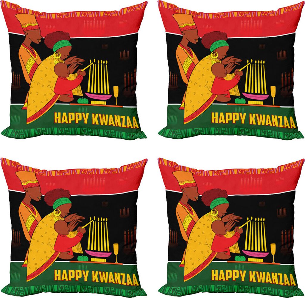 ABAKUHAUS African American Family Kissenbezug Set (4 Stück), Familienfeier, Moderner Doppelseitiger Digitaldruck, 40 cm x 40 cm, Mehrfarbig
