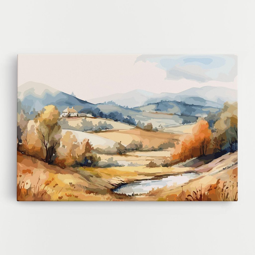 ARTHUB Leinwandbild 70x100 cm, Blue Orange Autumn | Wohnzimmerdekoration, Hängende Bilder, Wanddekoration, Heimdekoration, Landschaften, Herbst