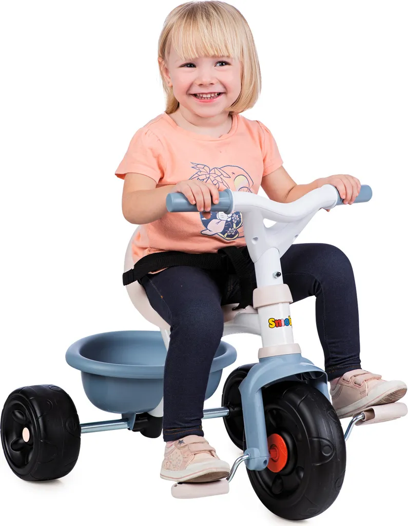 Tricycle Smoby Be Fun Bleu : Siège Réglable et Canne Parentale Stable