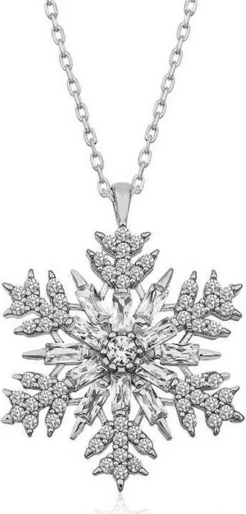 Cadeau de Noël Collier Flocon Argent 925 Pendentif d'Hiver Étincelant