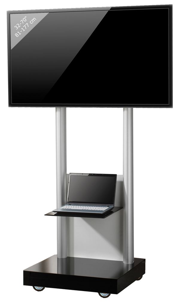 VCM TV Standfuß aufgebaut | 32-70 Zoll bis 45 kg | VESA max. 600x400 | Fernsehwagen Ständer Alu | TV Bodenständer Maße ca. H. 177 x B. 70 x T....