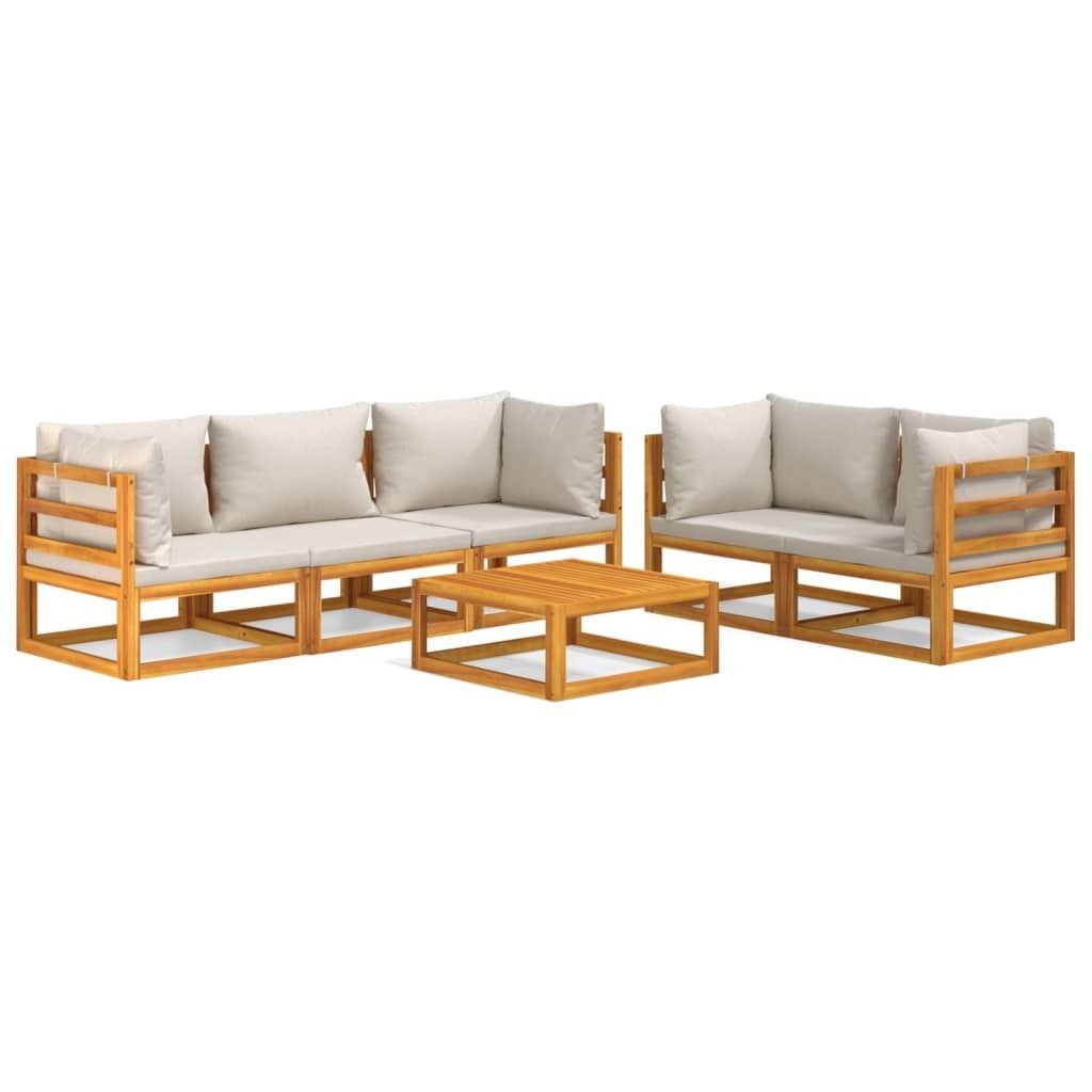 vidaXL 6-tlg. Garten-Lounge-Set mit Hellgrauen Kissen Massivholz