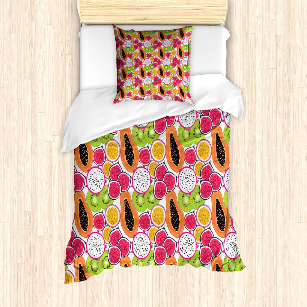 ABAKUHAUS Exotisch Bettbezug Set für Einzelbetten, Sommer frische Tropische Früchte, Milbensicher Allergiker geeignet mit Kissenbezug, 135 cm x 2...