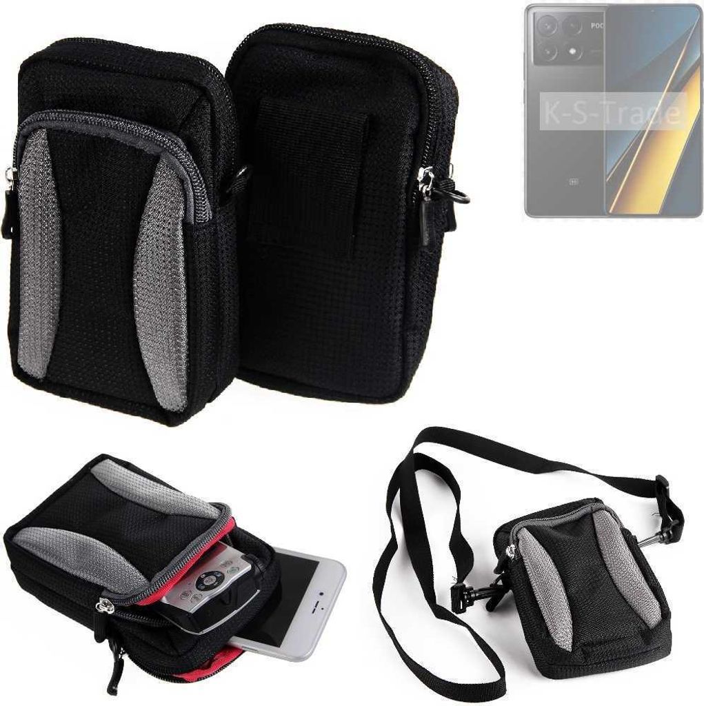 K-S-Trade Holster Schutz Hülle kompatibel mit POCO X6 Pro 5g Handy Hülle Gürteltasche Umhängetasche mit Zusatzfach schwarz