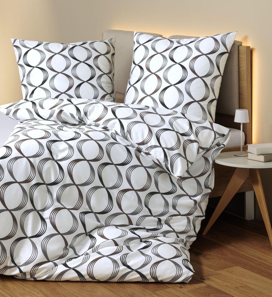 Janine Design Mako-Satin-Bettwäsche-Garnitur 87112 J. D. Farbe weiß grau Größe 155x200+80x80