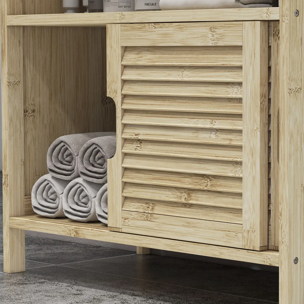 Meuble de Rangement Salle de Bain en Bambou Naturel - Dessous de Lavabo - 8