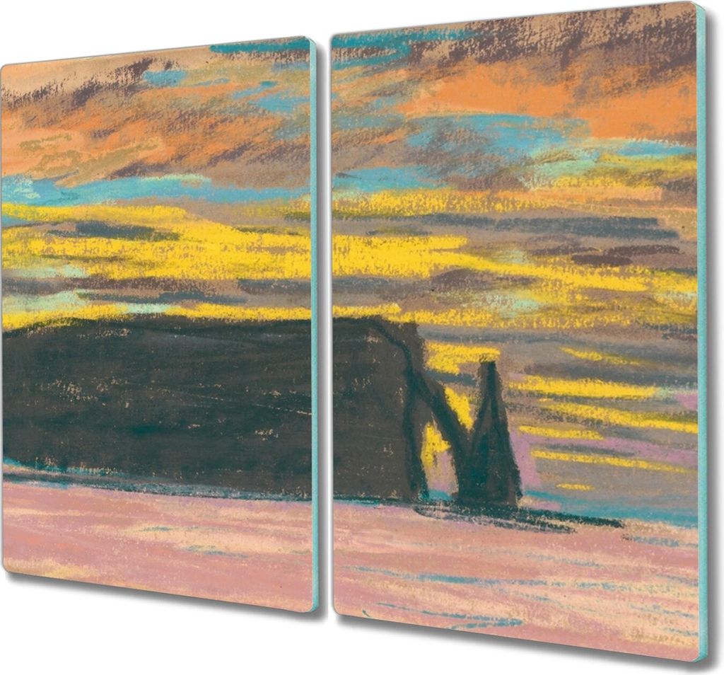 Coloray Hackbrett Kochplattenabdeckung Herdabdeckplatte 2x30x52 cm Schneidebrett Küchenbrett - Sonnenuntergang durch Claude Monet