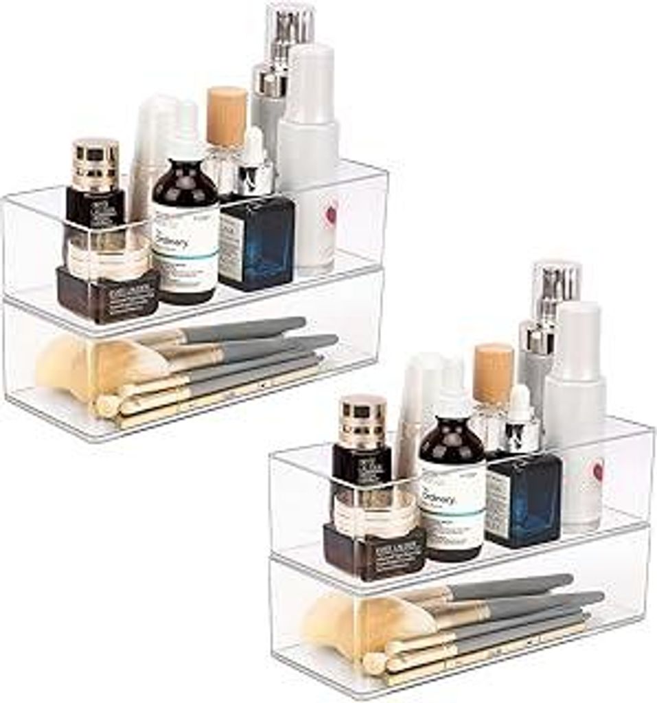 JessLab Acryl Organizer, 4er-Set Transparente Makeup Aufbewahrung für Schminktisch, Arbeitsplatte, Badezimmer, Stapelbares Design für Kosmetik, S...