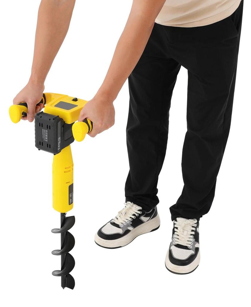 Akku Erdlochbohrer - GUT141 - Akku 20V 2,0Ah Li‐Ion - Motor 350W - Drehzahl 550 U/min - Bohrer 30×8 cm - EU‐Ladegerät 110–220V - Gelb/Schwarz