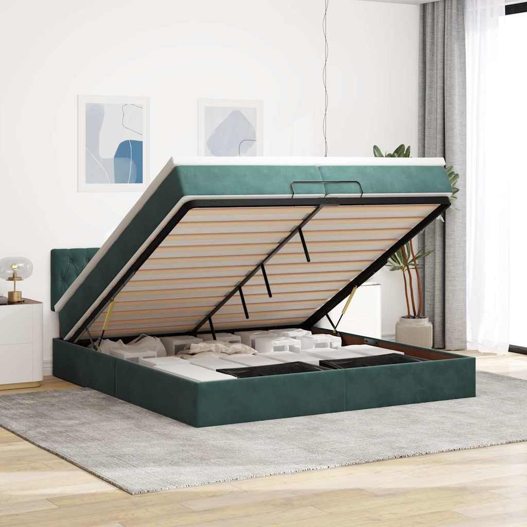 Möbel Ottoman-Bett mit Matratzen & LEDs Dunkelgrün 200x200 cm Samt - Klassische Betten 3312719