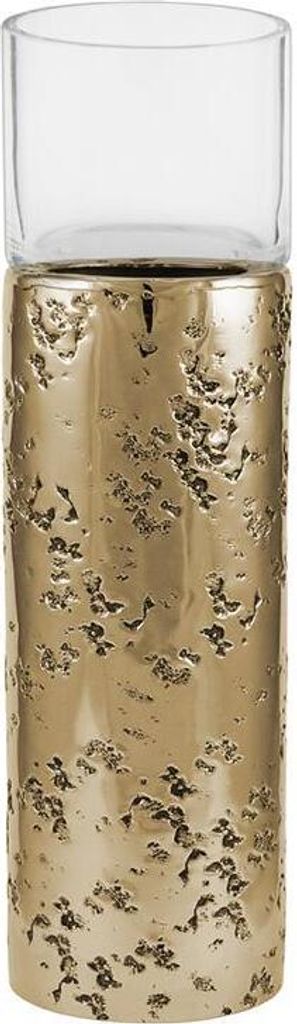 Kaheku Windlicht Loukia antik gold Aluminium mit Glasaufsatz, Durchmesser 7,5 cm, Höhe 20 cm 99990364