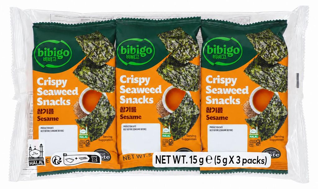 Bibigo Crispy Seaweed Snacks Sesame 3er Produktbild 