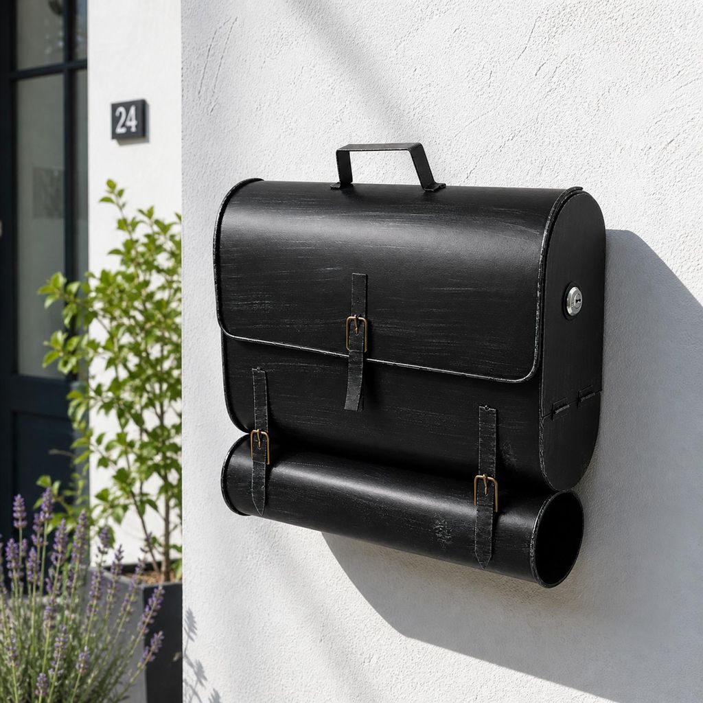 Briefkasten Schultasche mit Zeitungsrolle Stahl lackierte Produktbild 
