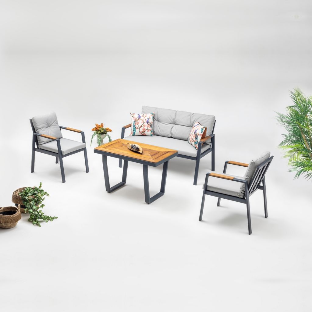 Gowoll Gartenmöbel Set Sitzgruppe Balkonmöbel-Set 4 Personen für Outdoor Efes Mini