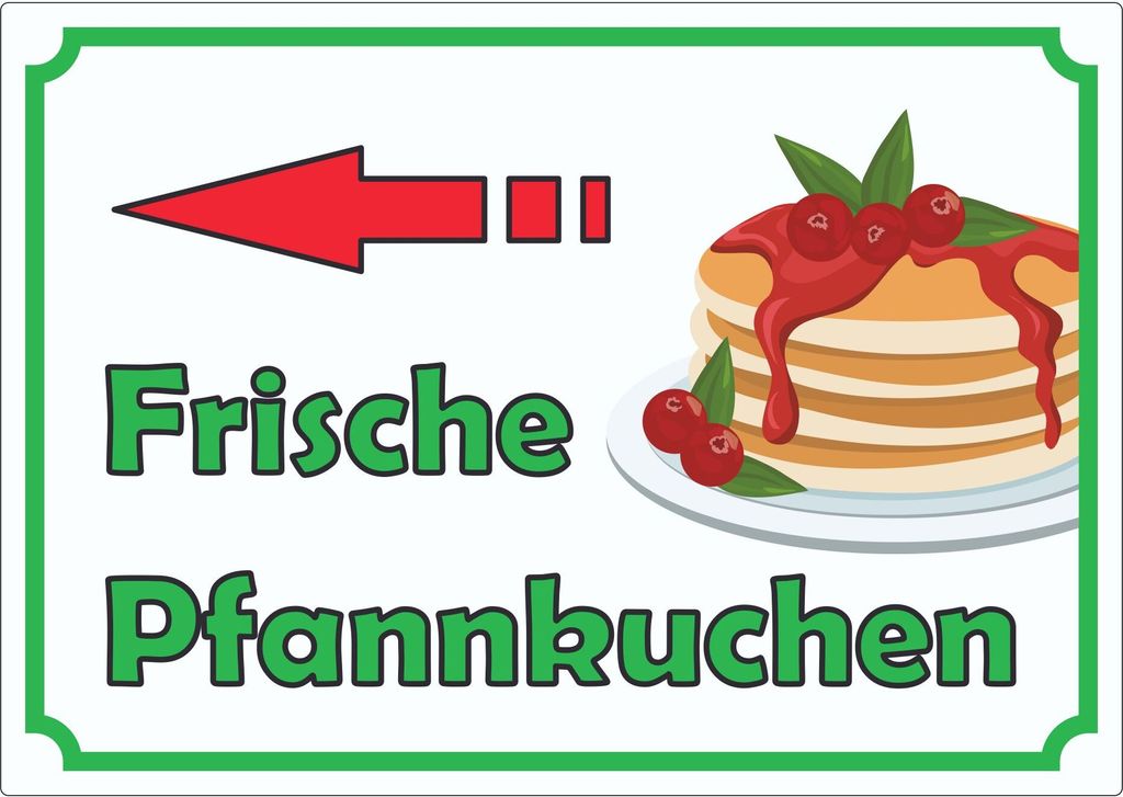 Frische Pfannkuchen Aufkleber mit Pfeil links A7 (74x105mm)