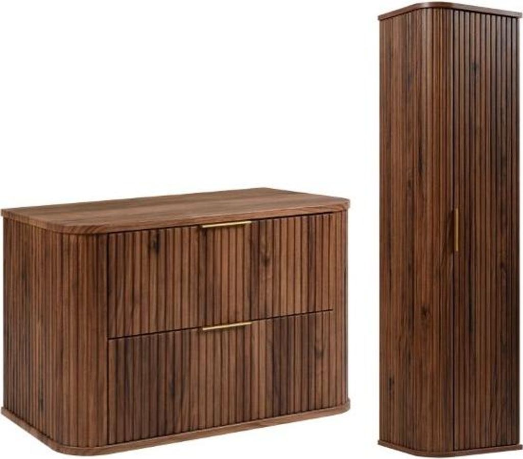 RODAN | Badmöbel Set - 80,4 cm - 2-teilig - Dunkelbraun - Hochwertige MDF Fronten - Badezimmermöbel - Hochschrank - Waschbeckenunterschränke