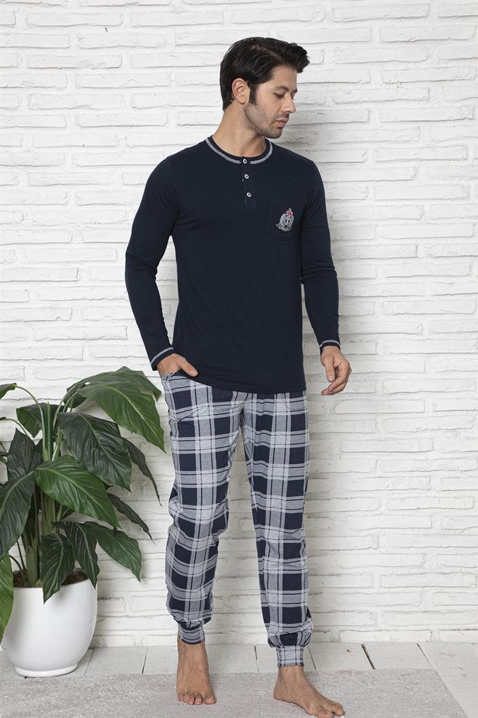 Herren Pyjama Zweiteiliger Schlafanzug aus 100% Baumwolle