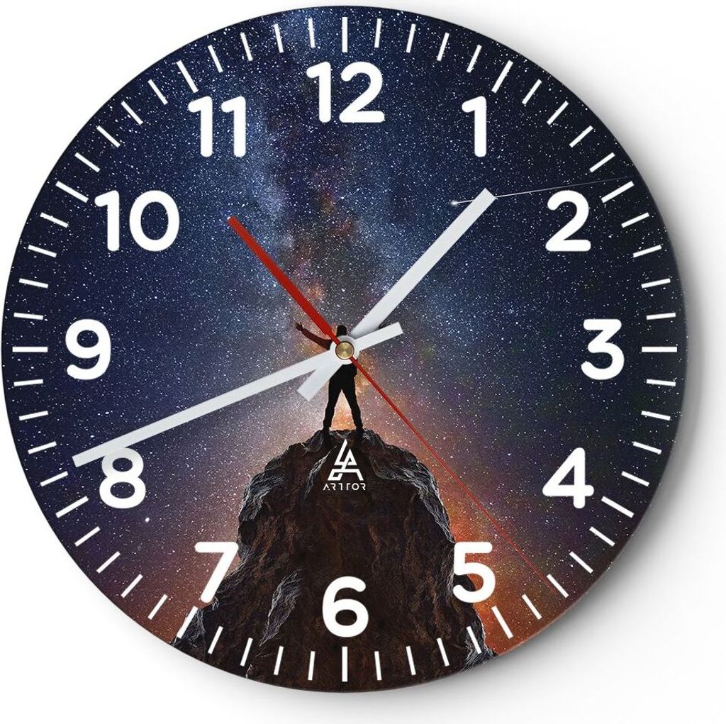 Wanduhr - Rund - Glasuhr - Kosmos Maßstab Mensch - 30x30cm - Schleichendes Uhrwerk - Lautlos - zum Aufhängen bereit - Dekoration Modern - Wanddek...
