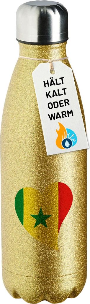 Huuraa Trinkflasche Senegal Flagge Herz 500ml Gold Edelstahl Wasserflasche Trinkflasche Geschenkidee
