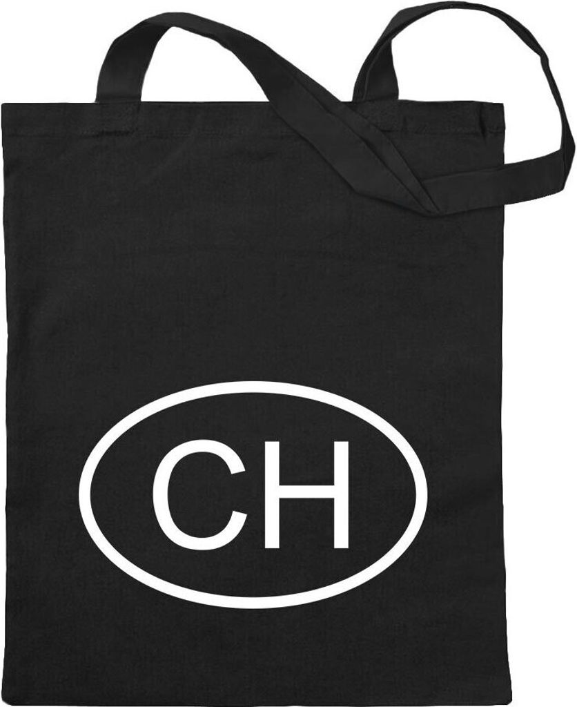 Kiwistar - Baumwolltasche - schwarz - Schweiz CH - Tragetasche Stoffbeutel Umhängetasche Langer Henkel
