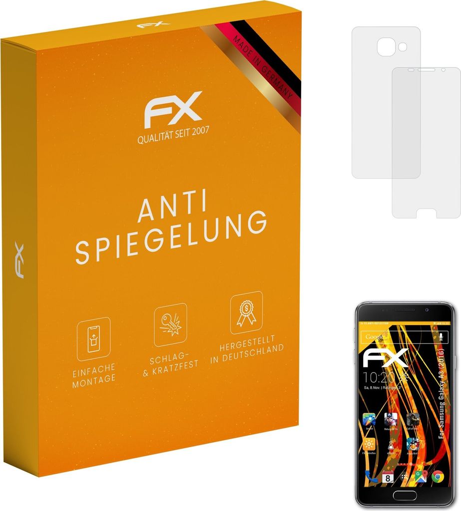 atFoliX FX-Antireflex 3x Schutzfolie kompatibel mit Samsung Galaxy A3 (2016) Displayfolie