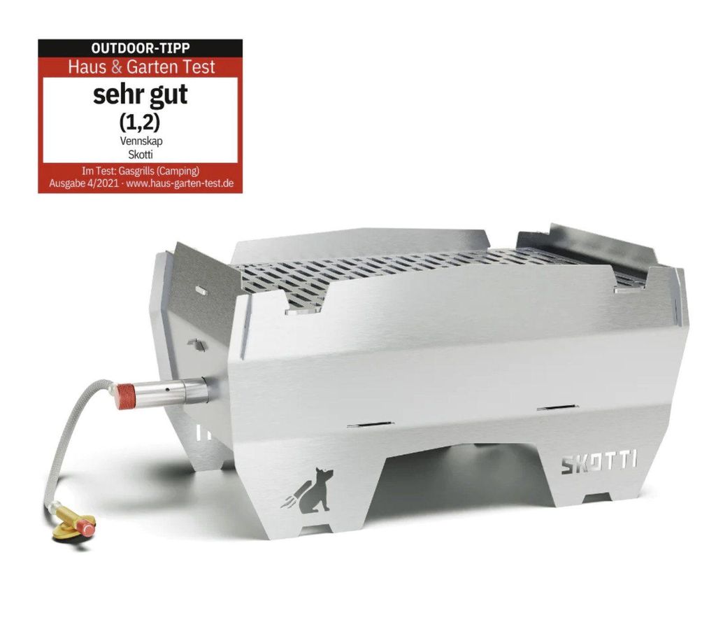 SKOTTI Gasgrill mobiler Gasgrill Edelstahl, Grill mit Gas, Holz, Holzkohle verwendbar, Germany, unverwüstlich, Stecksystem hohe Mobilität