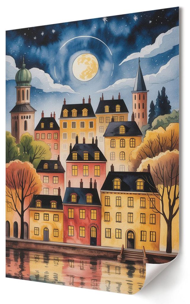 Nachtstadt- Kunstdruck A2 (42x59 cm) - Romantisch, dekorativ, modern- Wandbild für Wohnzimmer Schlafzimmer & Flur, Modernes Poster Wanddeko, Unger...