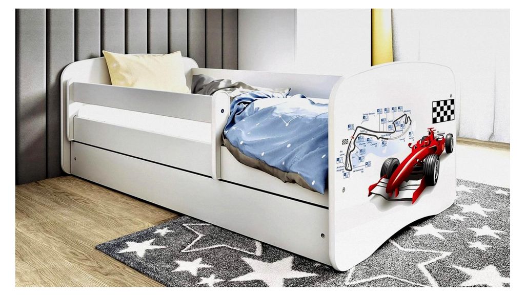 Kinderbett Jugendbett 80x160 cm Weiß mit Matratze, Rausfallschutz, Schublade und Lattenrost