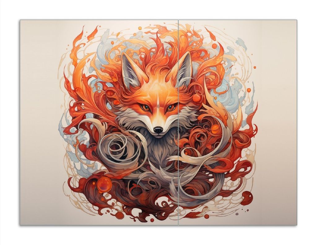 Wallario Herdabdeckplatte aus Glas, Größe 70 x 52 cm 2-teilig, Motiv Flammenfuchs