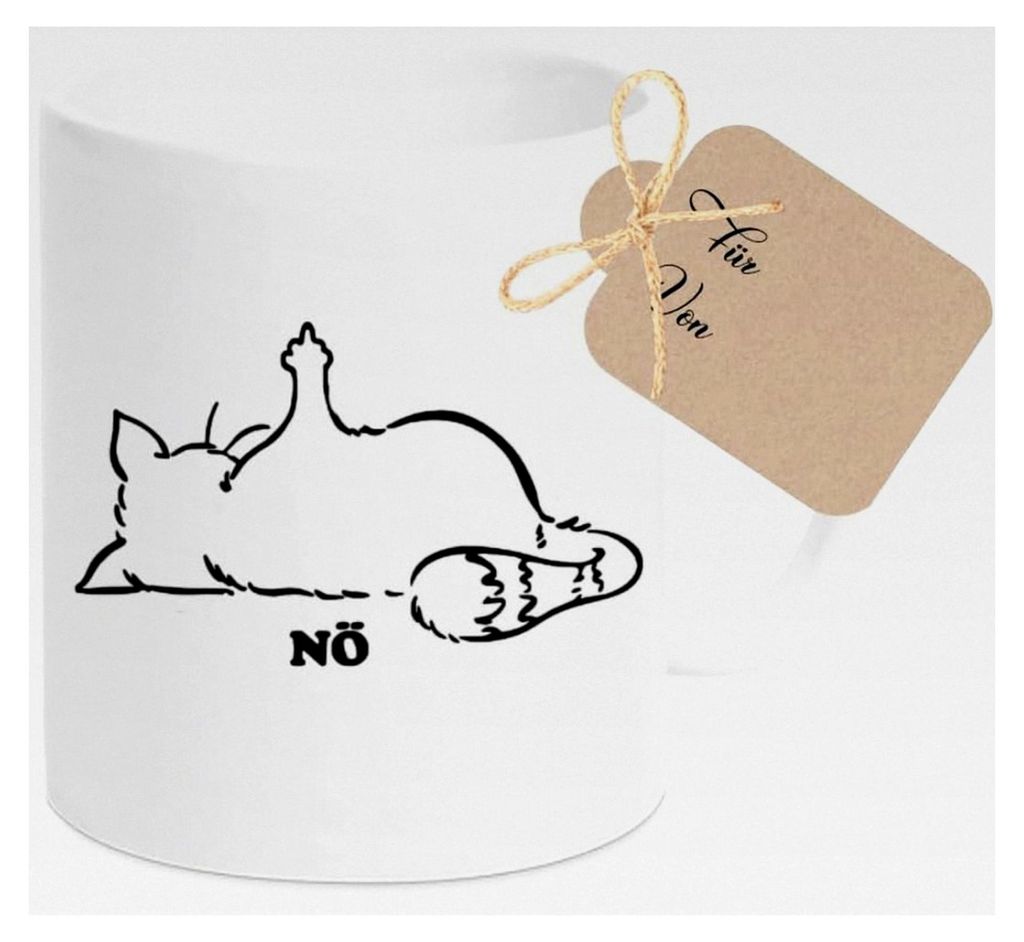 Tasse mit Katze und Spruch Nö, Mittelfinger Katze, Bürotasse, lustige Geschenke, Keramik (Nö, Weiß)