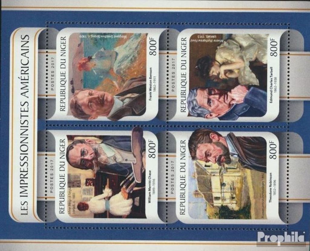 Briefmarken Niger 2017 Mi 4910-4913 Kleinbogen (kompl. Ausg.) postfrisch Amerikanische Impressionisten