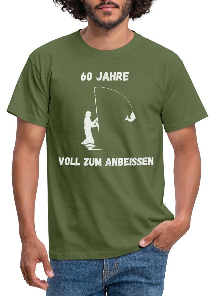 Spreadshirt 60ster Geburtstag | Angler | Zum Anbeißen Männer T-Shirt, XL, Militärgrün