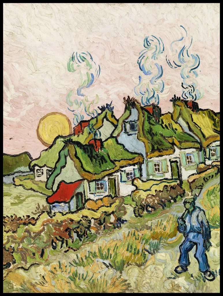 Poster Van Gogh Maisons et personnages - Décoration Murale 75 x 100 cm