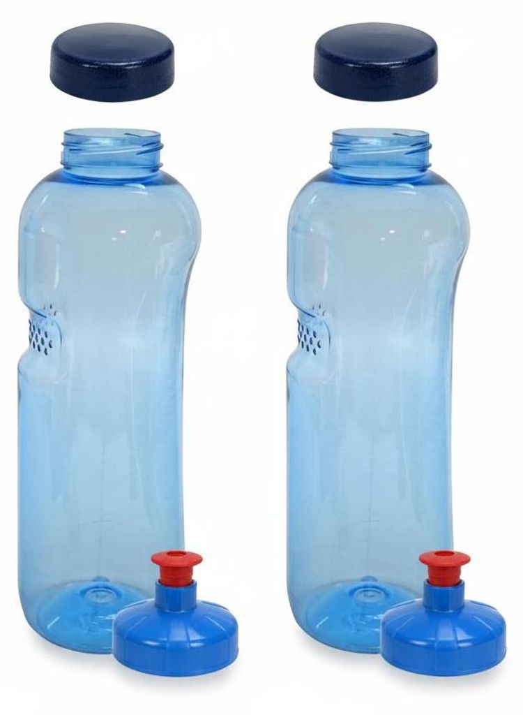 2x Kavodrink Tritan 1 L Wasserflasche (BPA frei) + 2x Trinkdeckel Push-Pull mit Trinknippel Flasche Sport