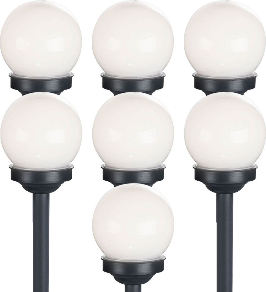 7er Set LED Solarkugel weiß, Erdspieß, DxH 10x38 cm Produktbild 