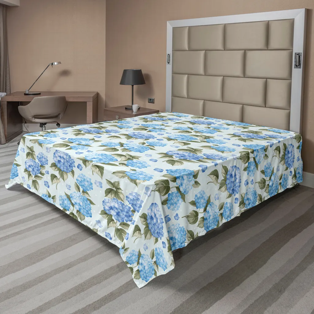 Drap plat pour mariage et chambre nuptiale, décor fleurs d'hortensia