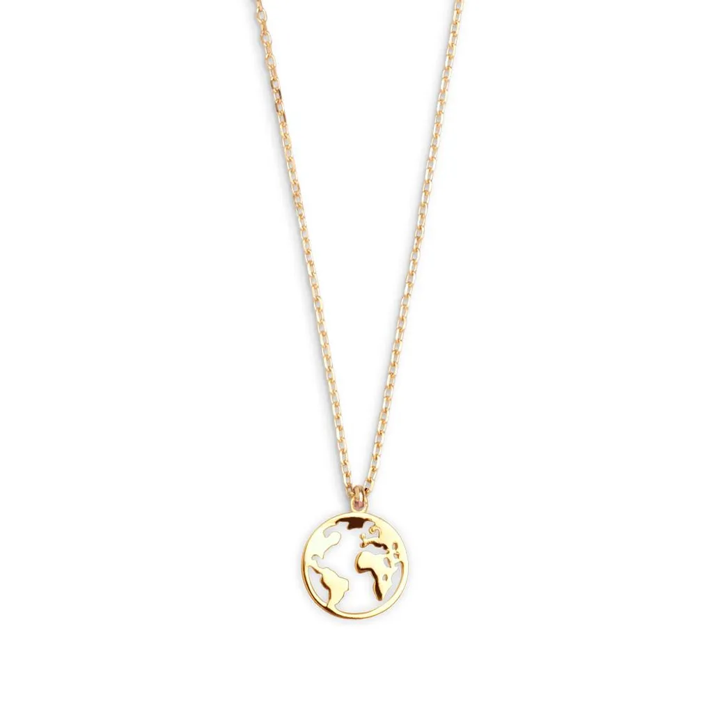 Collier Femme Globe Idée Cadeau Voyageuse en Argent Doré Wanderlust