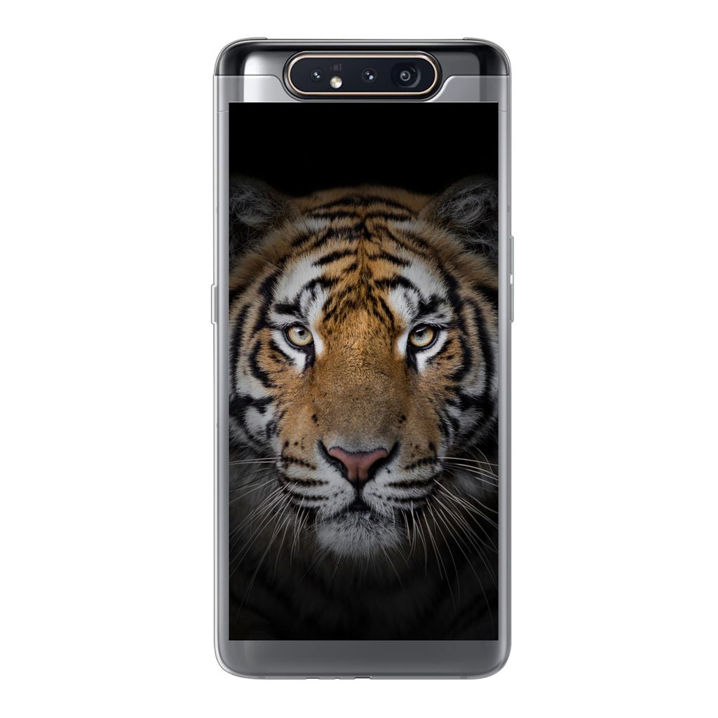 MuchoWow Handyhülle Schutzhülle Hülle für Samsung Galaxy A80 Tiger - Wildtiere - Porträt - Schwarz - Tiere Silikon Softcase Handy Hülle - S...
