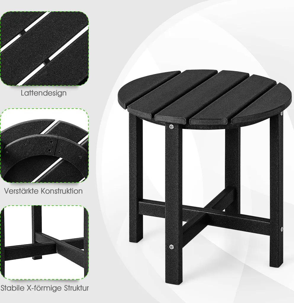 Table d'appoint résistante aux UV et intempéries, table de jardin noire - 4