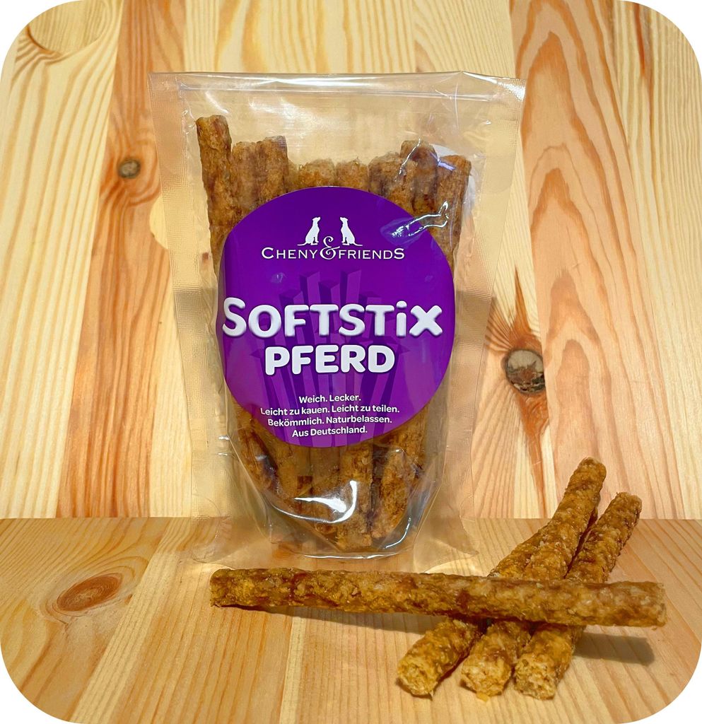 CHENY&FRIENDS Softstix Pferd - weiche, leckere, leicht zu teilende Sticks für Hunde, 100g