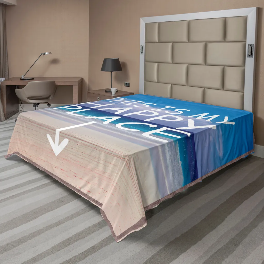 Drap de Lit Confortable en Tissu Doux avec Motif Plage et Ciel 266x260cm