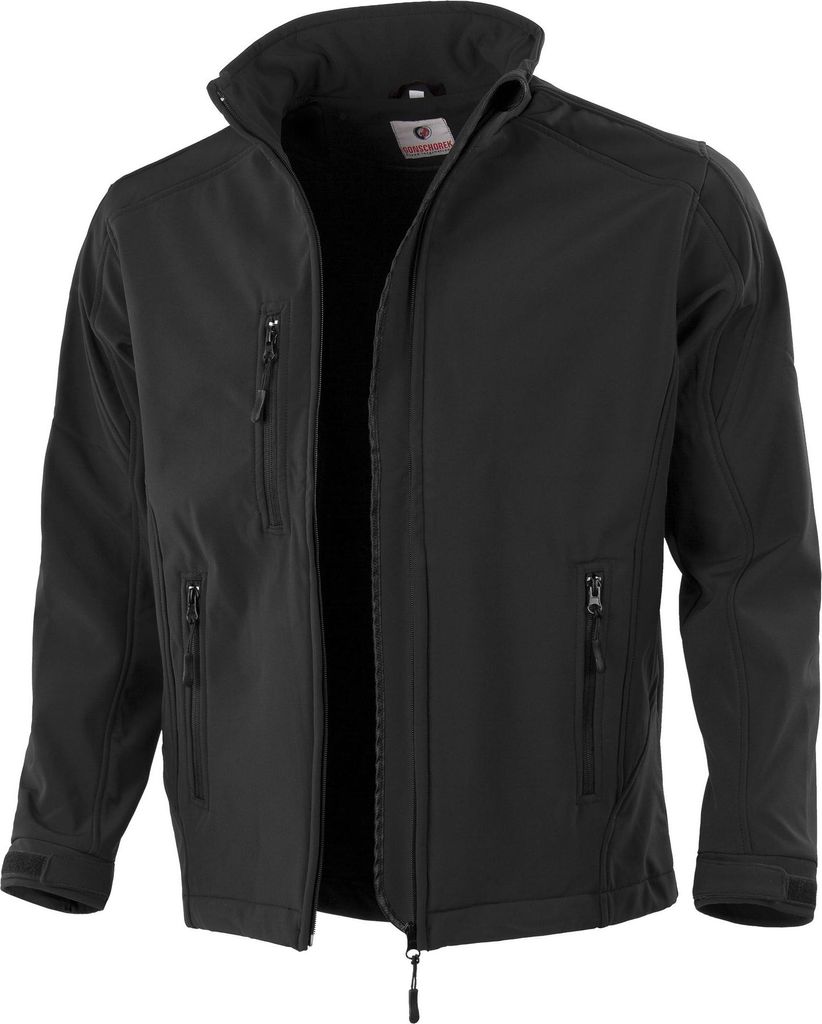 Qualitex Softshelljacke - wasserabweisende Outdoor-Arbeitsjacke - atmungsaktive Übergangsjacke - in Farbe: schwarz - Herren: S - Damen: 36