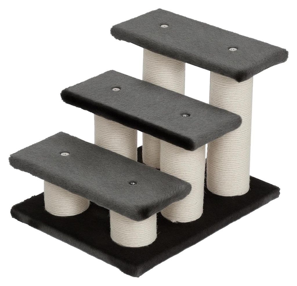 Kratztreppe für Katzen - Kratzbaum mit 3 Stufen - 34 cm hoch - Holz - Kratzstamm - Katzentreppe und Rampe