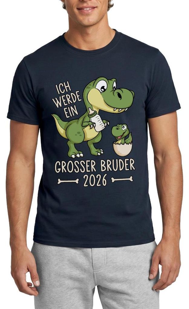 Spreadshirt Großer Bruder 2026 Ei Baby Dino Dinosaurier Männer T-Shirt, M, Navy